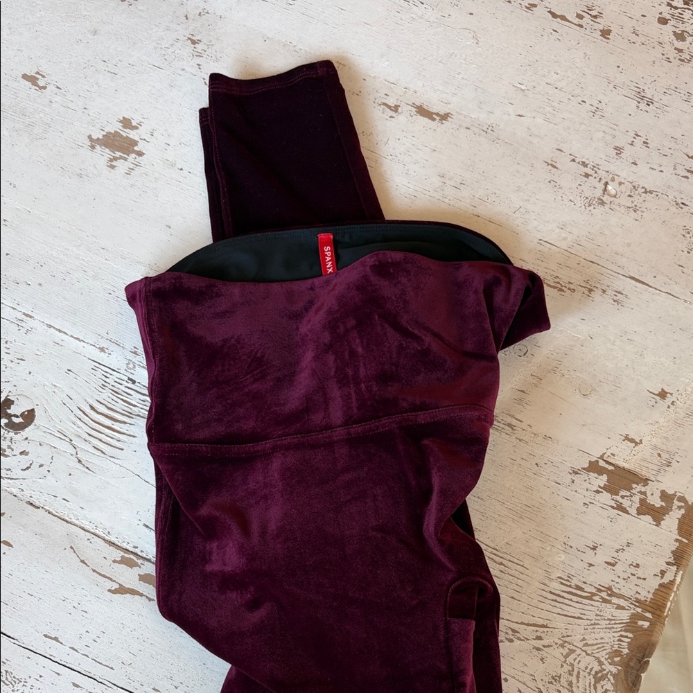 Spanx Maroon Velvet Leggings with Red Tag